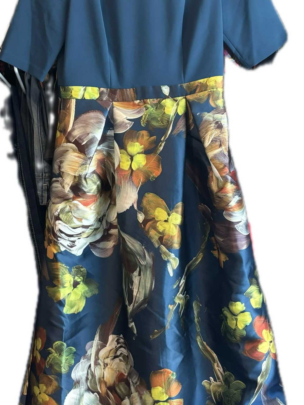 Kay Unger woman’s Teal Fit-and-Flare Dress with beautiful Floral Print